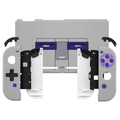 eXtremeRate Retail Dpad Version Custom Full Set Shell for Nintendo Switch, Soft Touch Replacement Console Back Plate, NS Joycon Handheld Controller Housing & Buttons for Nintendo Switch - Classics SNES Style - QZT1003