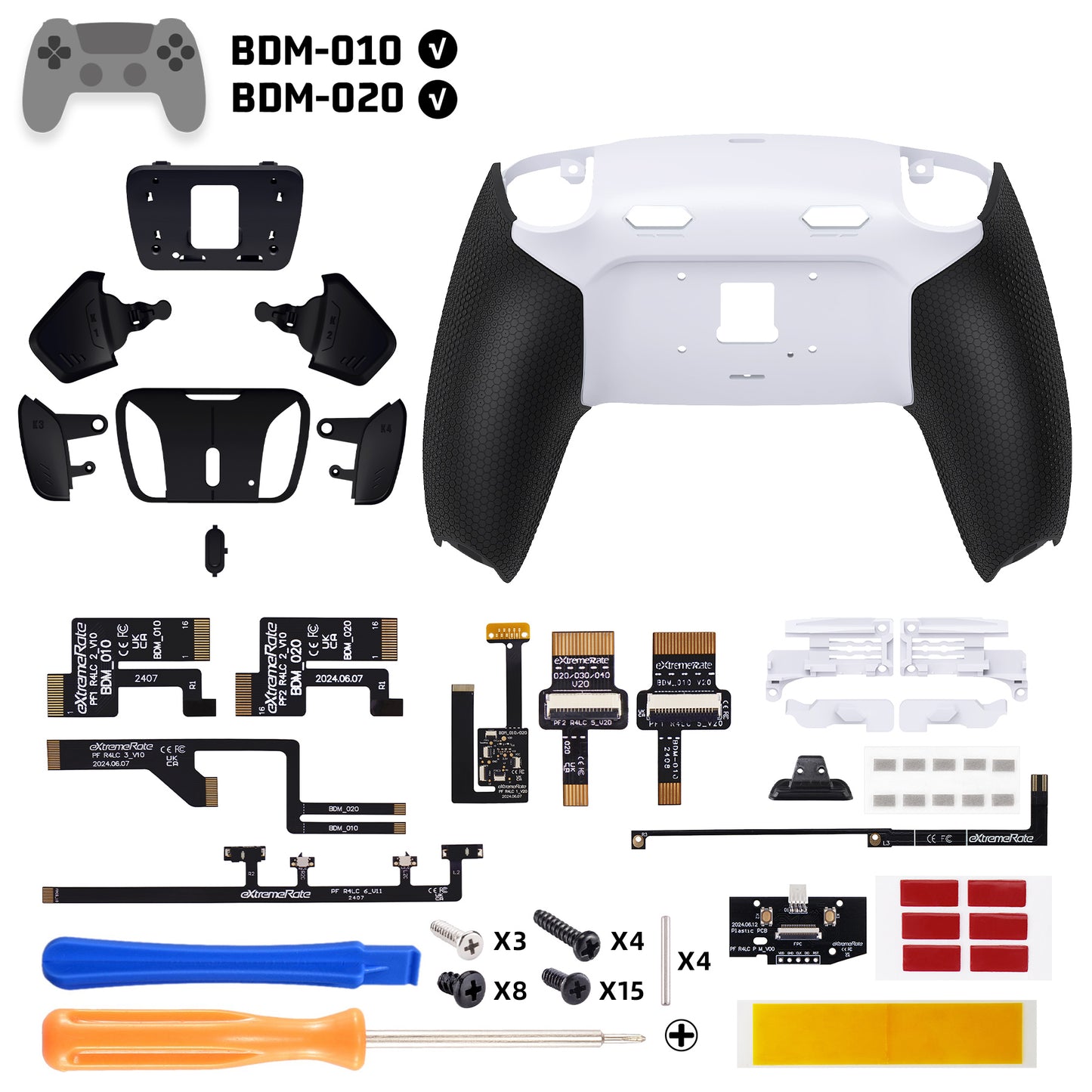 eXtremeRate PS5コントローラーBDM-010/020対応用RISE4 Plus MAXバックパドルキット、クリッキートリガーストップ＆ラバーグリップ付き【ラバー付き黒いグリップ黒い背面パドル】