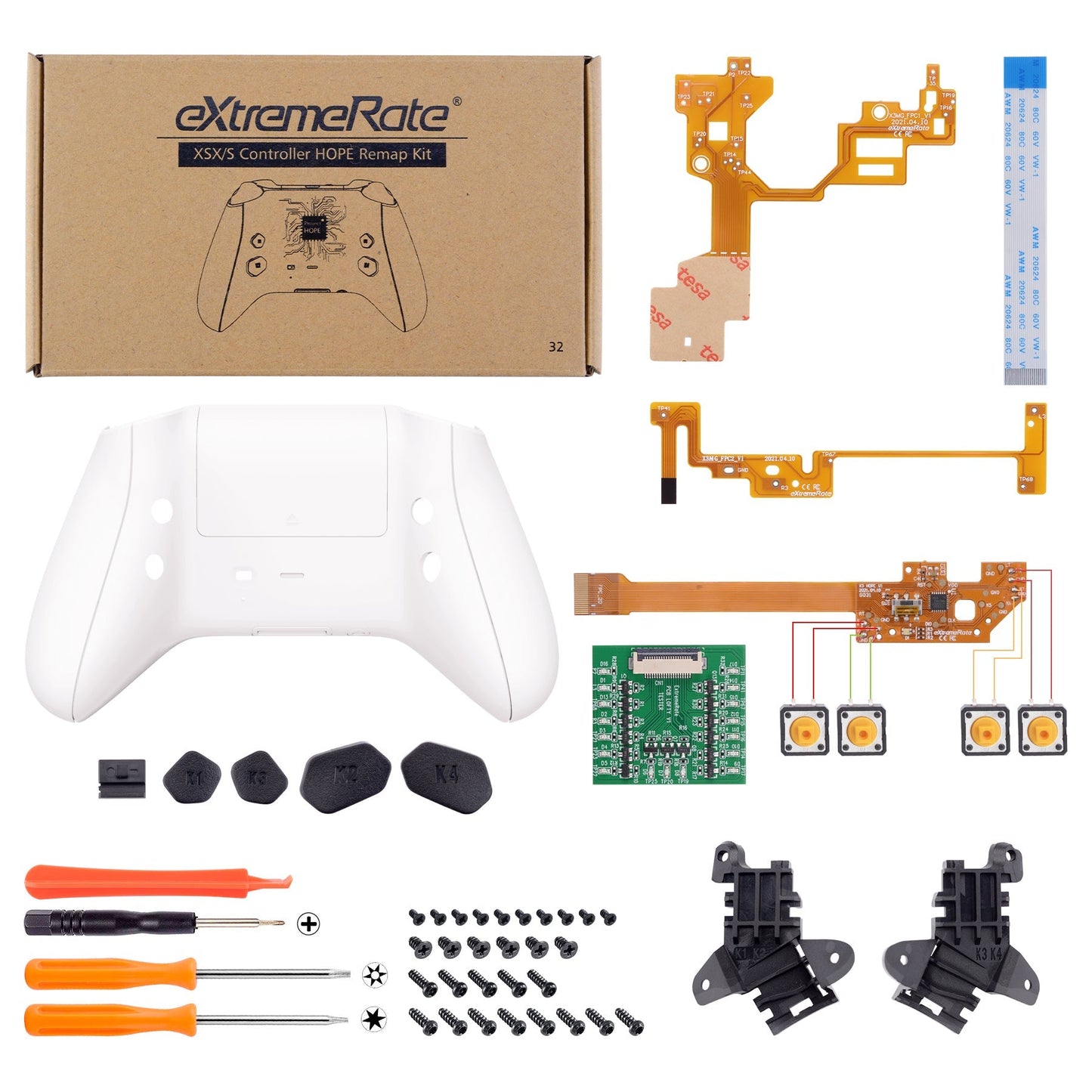 eXtremeRate Retail White HOPE Remappable Remap Kit for Xbox Series X/S Controller, Upgrade Boards & Redesigned Back Shell & Side Rails & Back Buttons for Xbox Core Controller - Controller NOT Included - RX3P3008