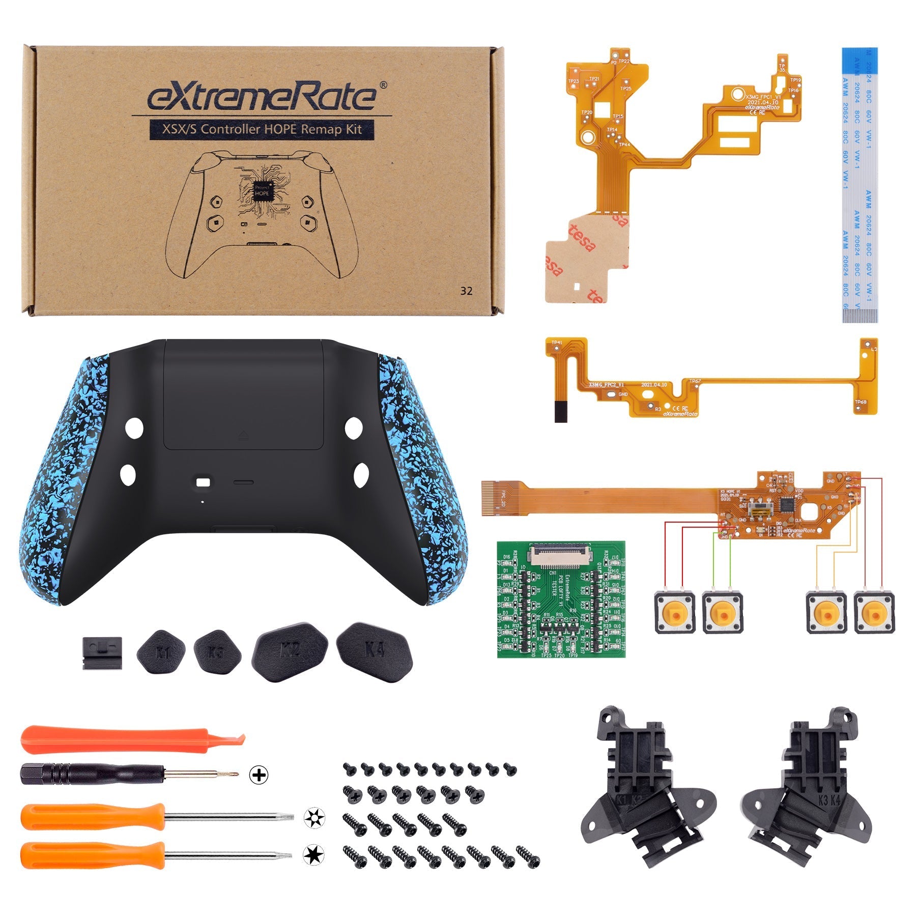 eXtremeRate Retail Textured Blue HOPE Remappable Remap Kit for Xbox Series X/S Controller, Upgrade Boards & Redesigned Back Shell & Side Rails & Back Buttons for Xbox Core Controller - Controller NOT Included - RX3P3044