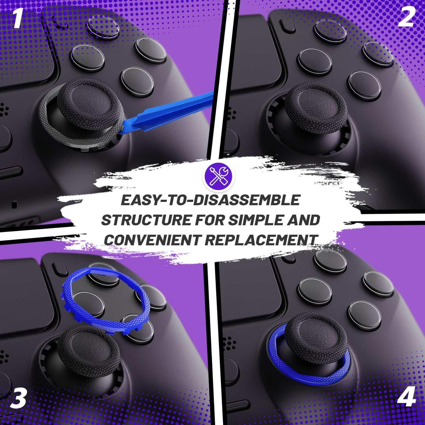 eXtremeRate PS5コントローラー用eXtremeRate Lunaシェル用再設計された八角形ゲート付きスティックアクセントリング、PS4コントローラー用eXtremeRate Ghostシェル交換アクセサリー-標準フェイスプレートには非対応【ブルー】