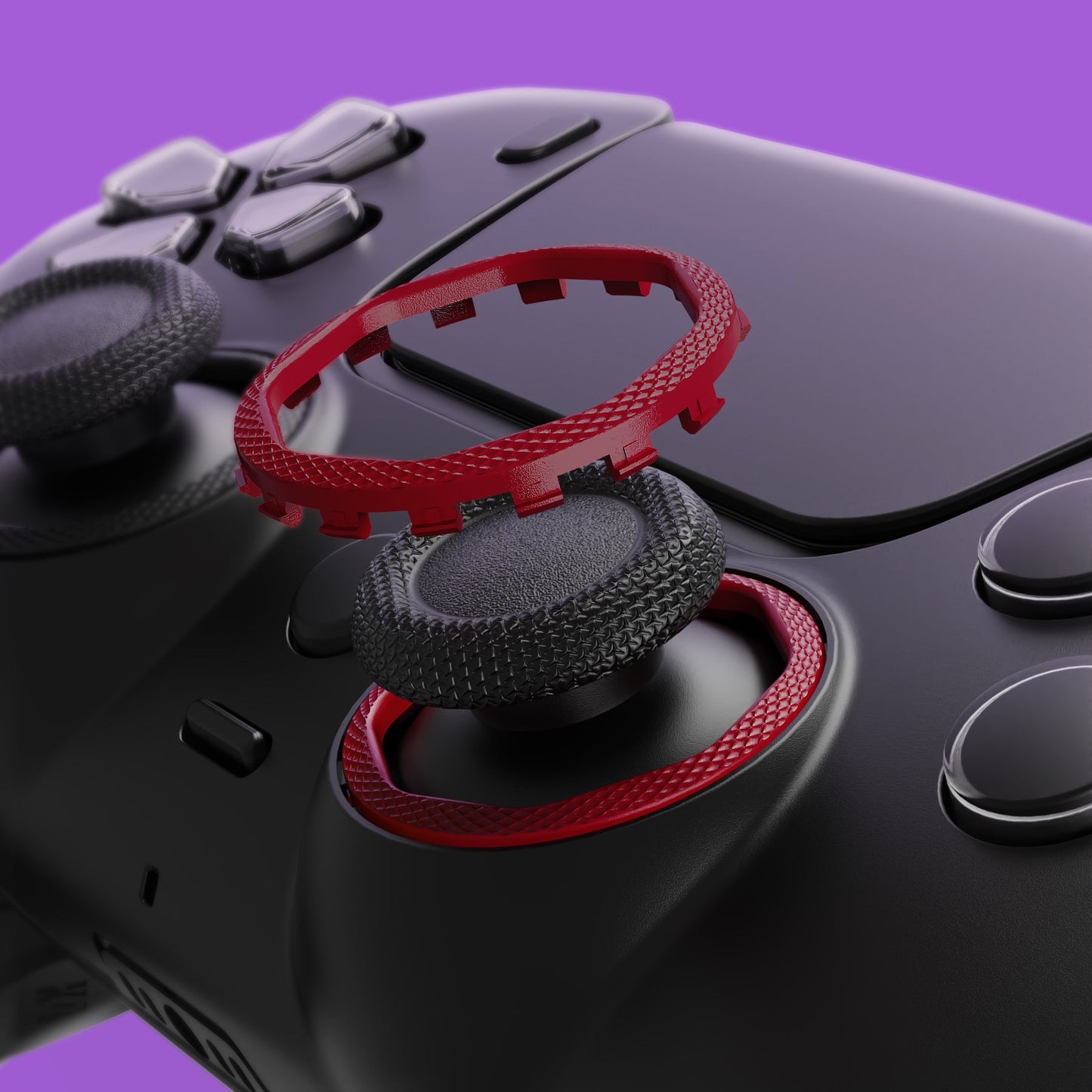 eXtremeRate PS5コントローラー用eXtremeRate Lunaシェル用再設計された八角形ゲート付きスティックアクセントリング、PS4コントローラー用eXtremeRate Ghostシェル交換アクセサリー-標準フェイスプレートには非対応【カーマインレッド】