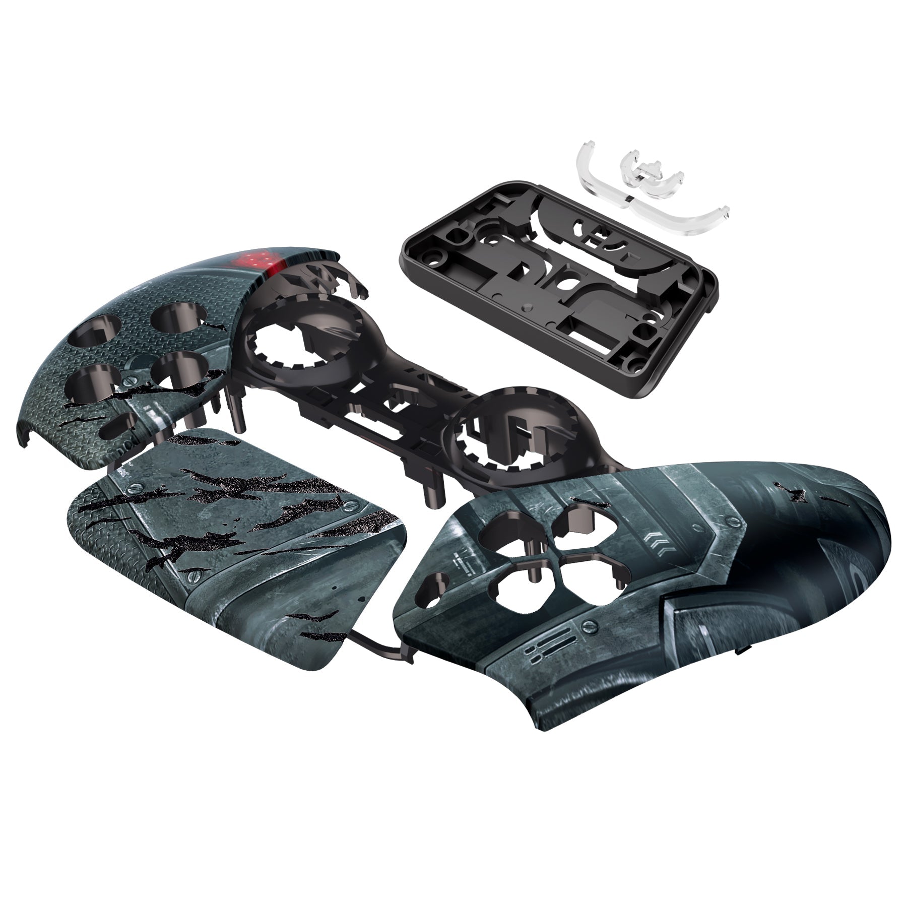 eXtremeRate Replacement Front Housing Shell with Touchpad Compatible with PS5 Controller BDM-010/020/030/040 - Mecha Armor with Combat Damage Engrave eXtremeRate