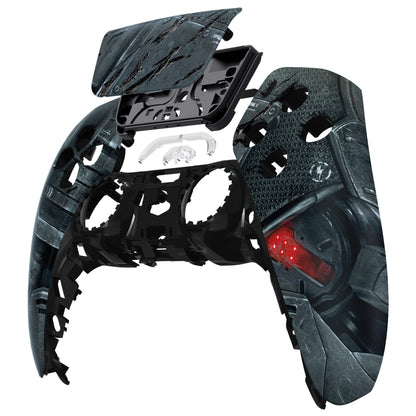 eXtremeRate Replacement Front Housing Shell with Touchpad Compatible with PS5 Controller BDM-010/020/030/040 - Mecha Armor with Combat Damage Engrave eXtremeRate