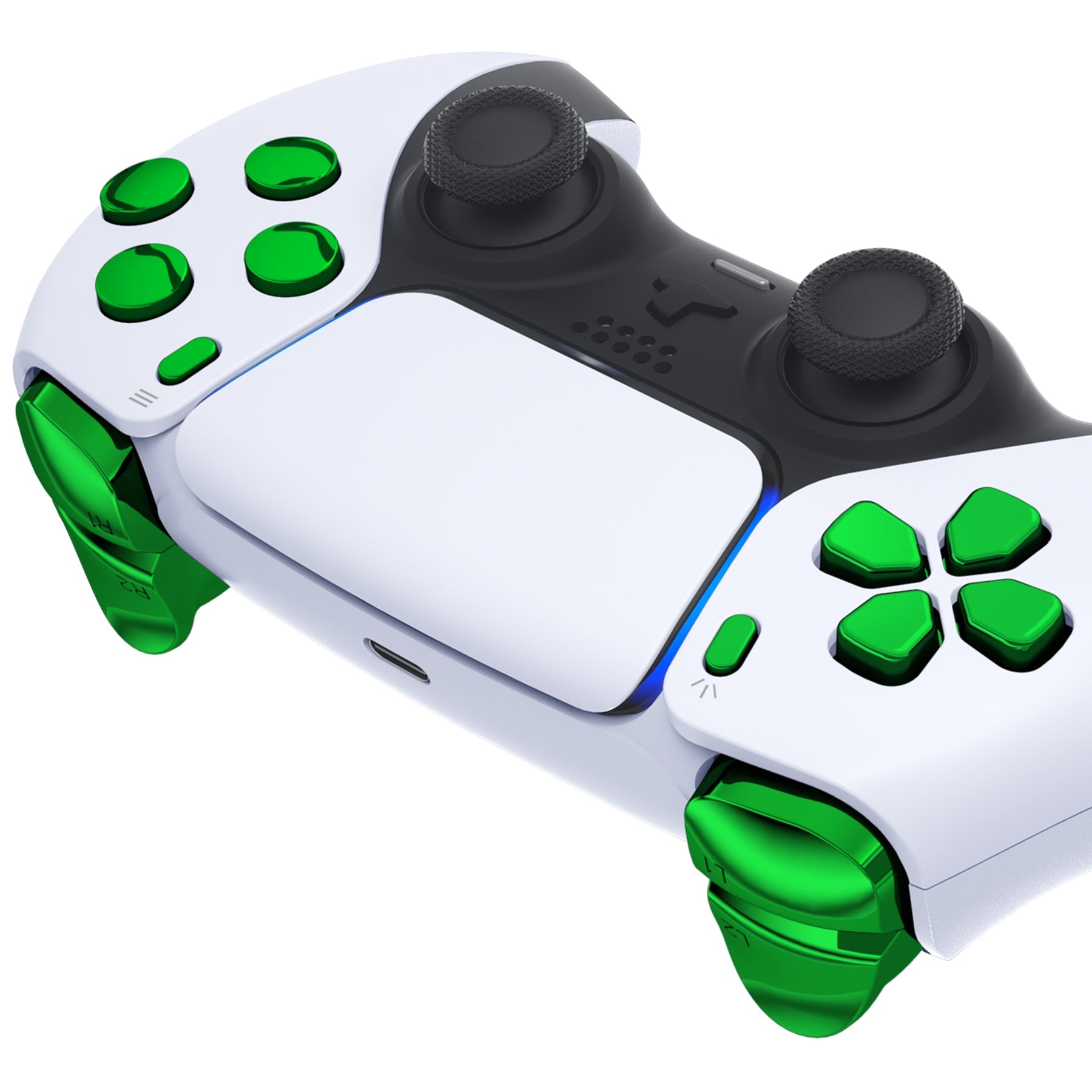 Replacement Full Set Buttons Compatible with PS5 Controller BDM-030 - Chrome Green eXtremeRate