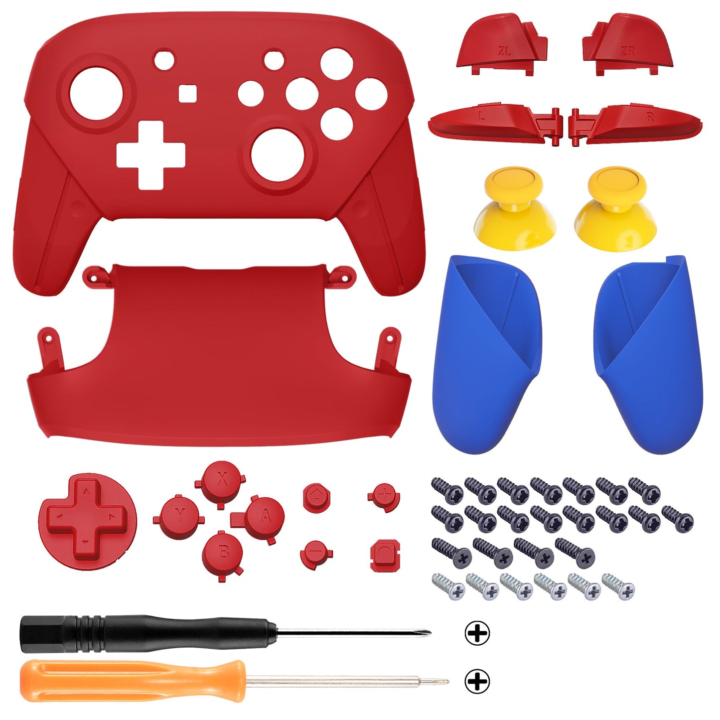 Replacement Full Set Shells with Buttons for NS Switch Pro Controller - Passion Red & Blue eXtremeRate