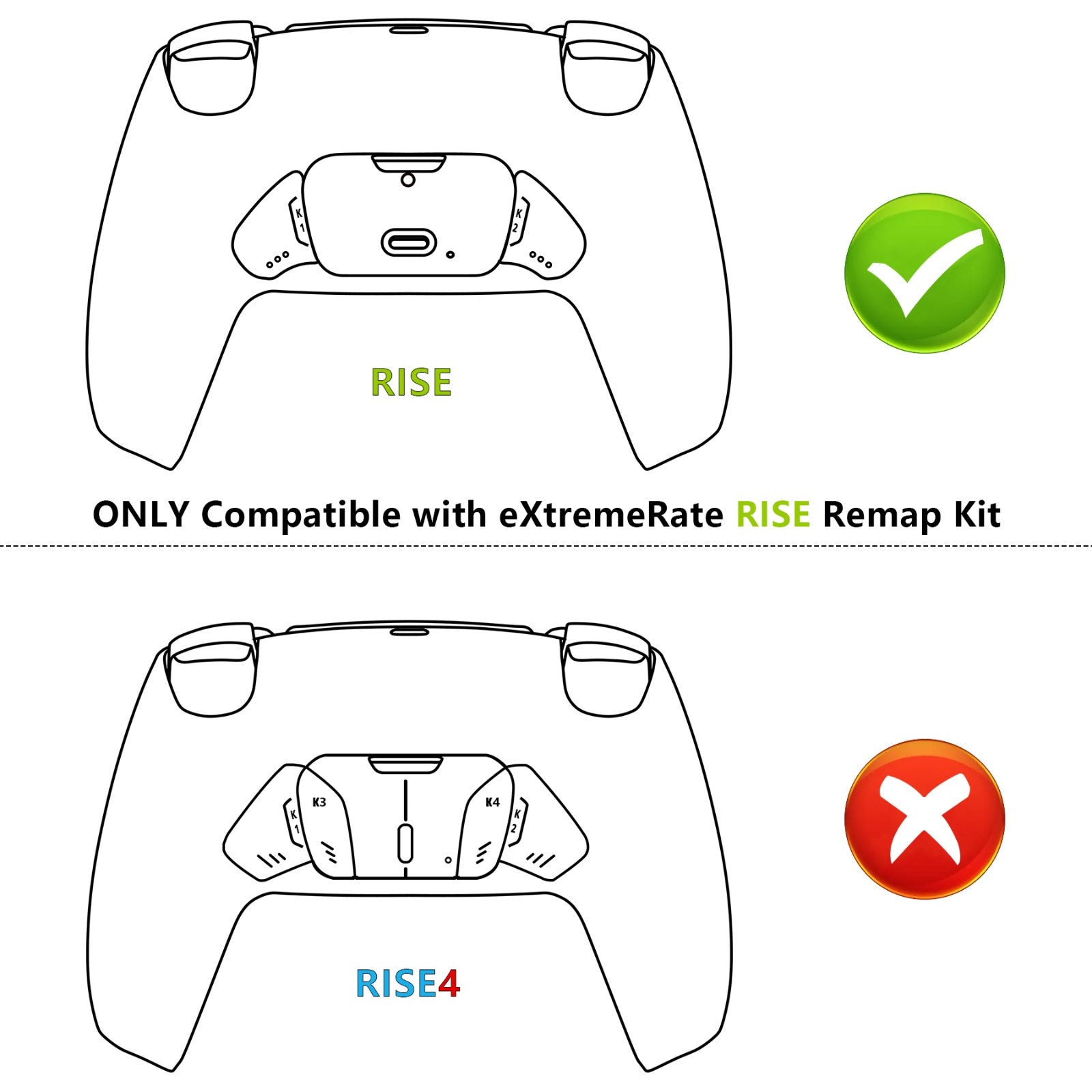 Replacement Redesigned K1 K2 Back Buttons for eXtremerate RISE Remap Kit, Compatible with PS5 Controller - Classic Gray eXtremeRate