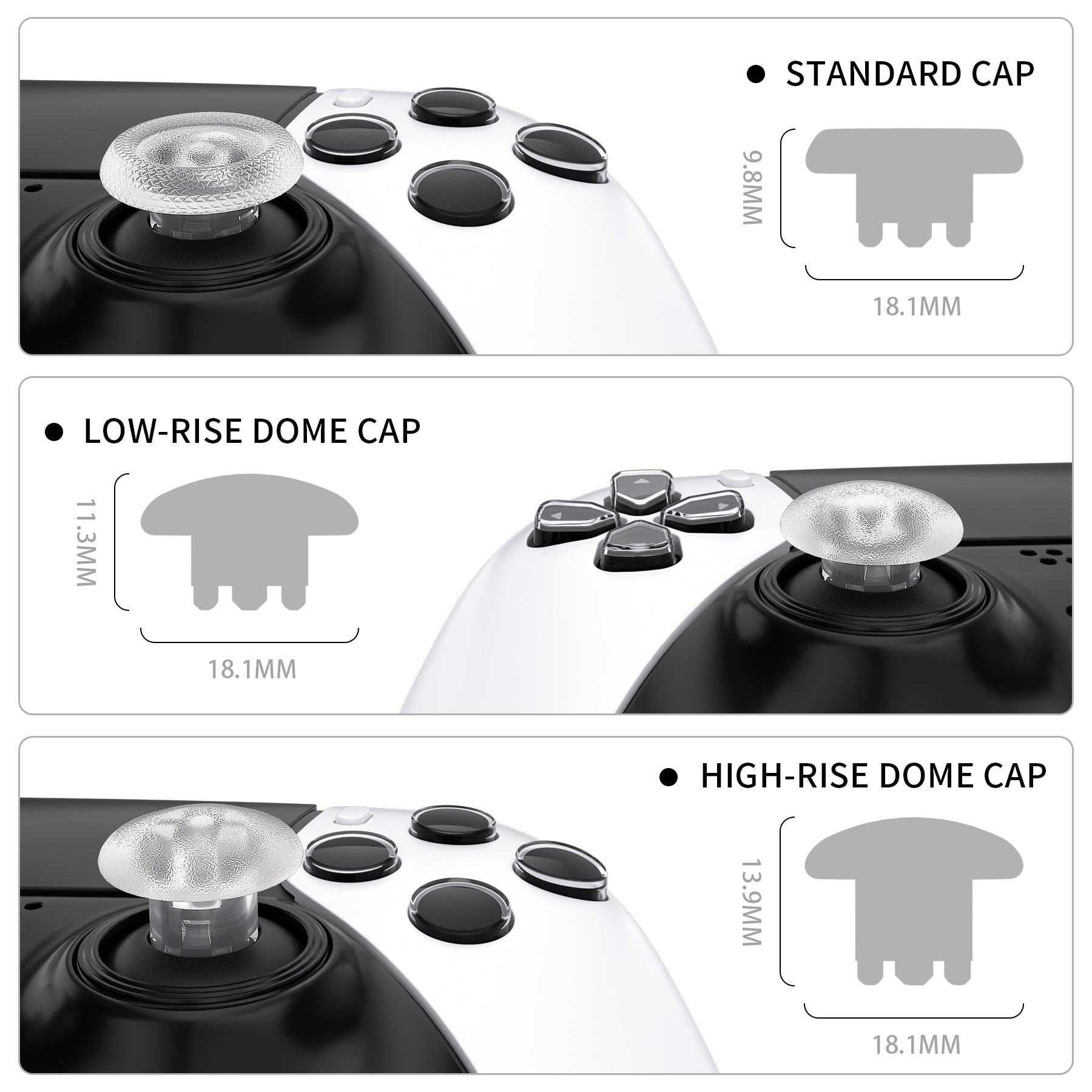 eXtremeRate Retail Clear Replacement Swappable Thumbsticks for PS5 Edge Controller, Custom Interchangeable Analog Stick Joystick Caps for PS5 Edge Controller - Controller & Thumbsticks Base NOT Included - P5J101