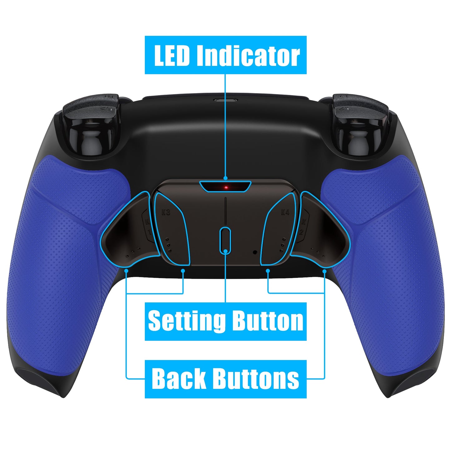 eXtremeRate Retail Rubberized Blue Grip Remappable Real Metal Buttons (RMB) Version RISE4 Remap Kit for PS5 Controller BDM-030, Upgrade Board & Redesigned Black Back Shell & 4 Back Buttons for PS5 Controller - YPFJ7002G3