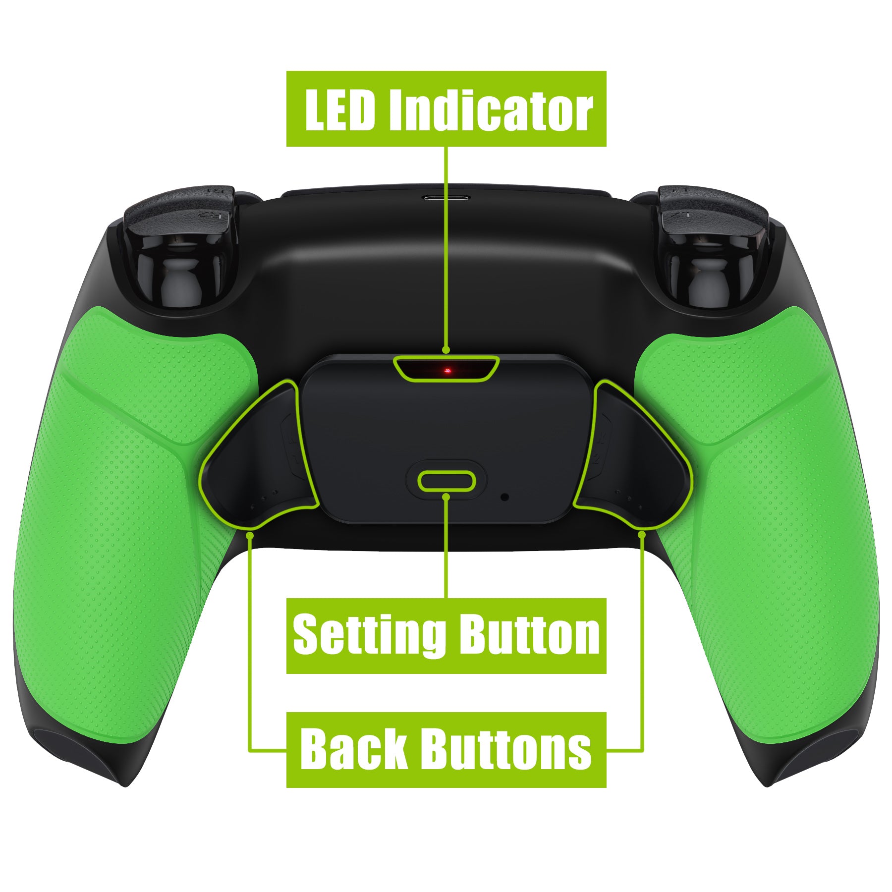 eXtremeRate Retail Rubberized Green Grip Remappable RISE Remap Kit for PS5 Controller BDM-030, Upgrade Board & Redesigned Black Back Shell & Back Buttons for PS5 Controller - Controller NOT Included - XPFU6004G3