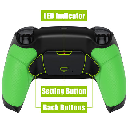 eXtremeRate Retail Rubberized Green Grip Remappable RISE Remap Kit for PS5 Controller BDM-030, Upgrade Board & Redesigned Black Back Shell & Back Buttons for PS5 Controller - Controller NOT Included - XPFU6004G3