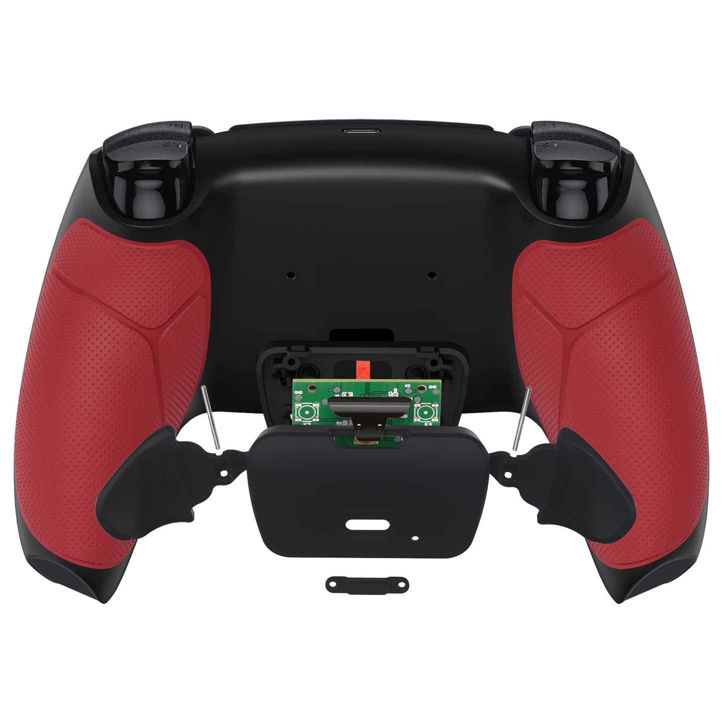 eXtremeRate Retail Rubberized Red Grip Remappable RISE Remap Kit for PS5 Controller BDM-030, Upgrade Board & Redesigned Black Back Shell & Back Buttons for PS5 Controller - Controller NOT Included - XPFU6005G3