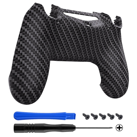 eXtremeRate Retail Black Silver Carbon Fiber Bottom Shell, Soft Touch Back Housing Case Cover, Game Improvement Replacement Parts for ps4 Slim Pro Controller JDM-040 JDM-050 JDM-055 - SP4BS03