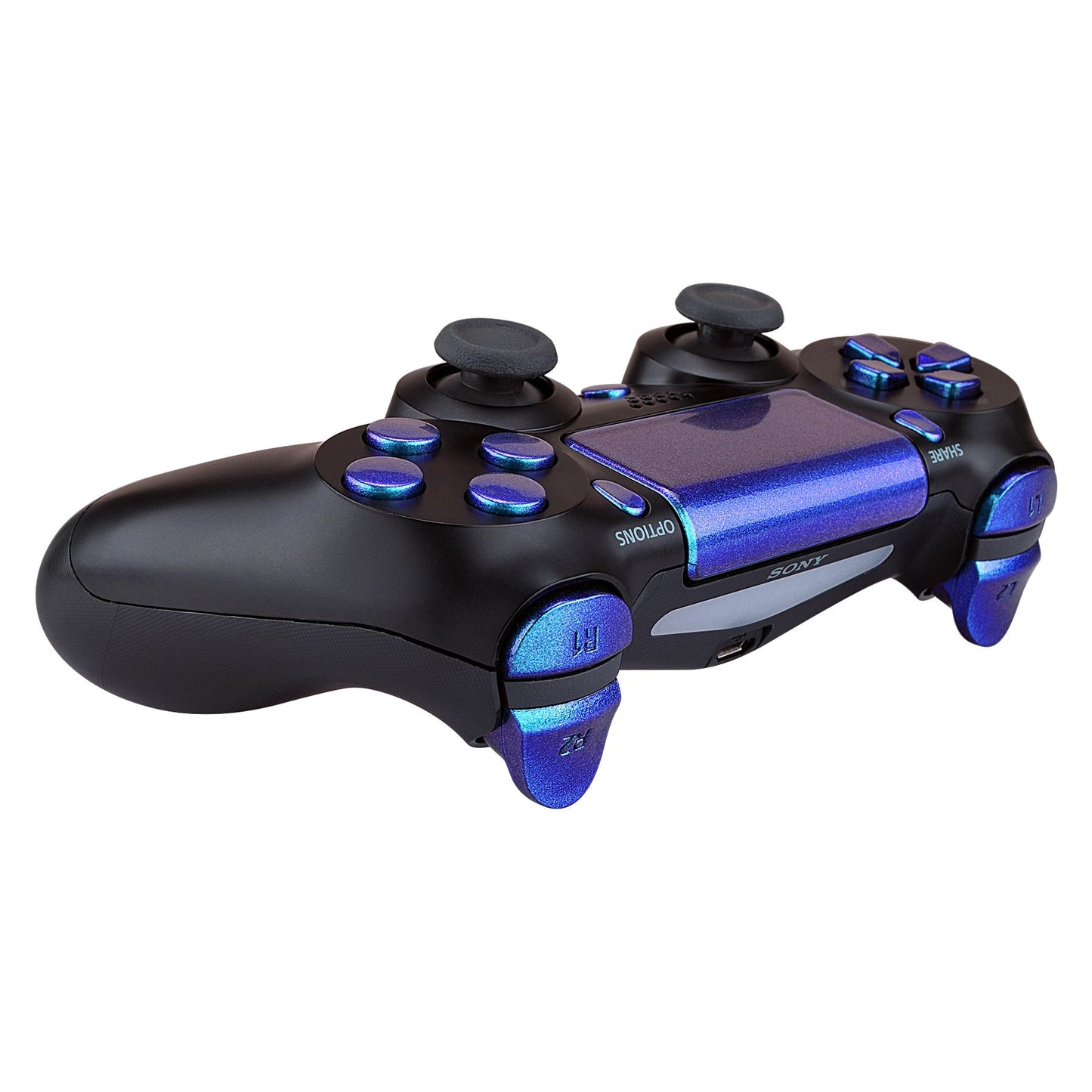 eXtremeRate Retail D-pad R1 L1 R2 L2 Trigger Touchpad Action Home Share Options Buttons, Chameleon Purple Blue Full Set Buttons Repair Kits with Tools for ps4 ps4 Slim ps4 Pro CUH-ZCT2 Controller - SP4J0401