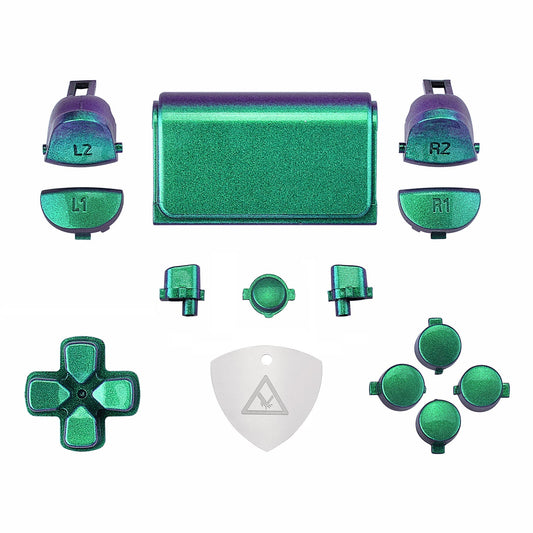 eXtremeRate Retail D-pad R1 L1 R2 L2 Trigger Touchpad Action Home Share Options Buttons, Chameleon Green Purple Full Set Buttons Repair Kits with Tools for ps4 Slim ps4 Pro CUH-ZCT2 Controller - SP4J0402