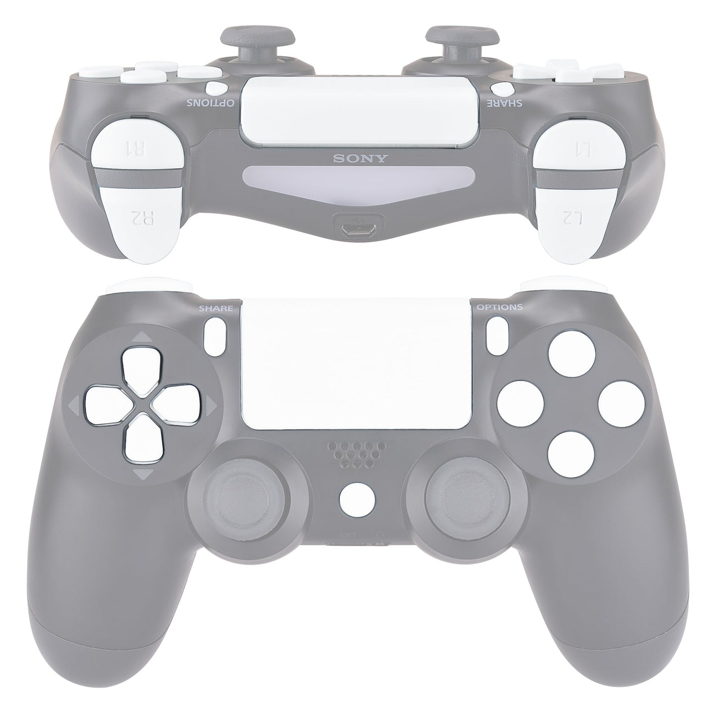 eXtremeRate Retail Replacement D-pad R1 L1 R2 L2 Triggers Touchpad Action Home Share Options Buttons, White Full Set Buttons Repair Kits with Tool for ps4 Slim ps4 Pro CUH-ZCT2 Controller - SP4J0404