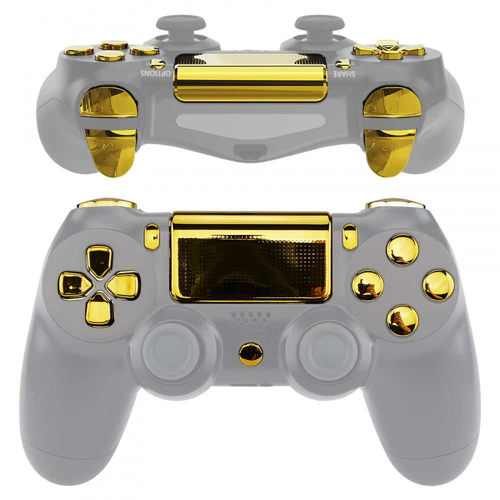 eXtremeRate Retail Chrome Gold Replacement D-pad R1 L1 R2 L2 Triggers Touchpad Action Home Share Options Buttons, Full Set Buttons Repair Kits with Tool for ps4 Slim ps4 Pro CUH-ZCT2 Controller - SP4J0413