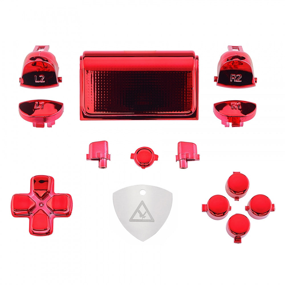 eXtremeRate Retail Chrome Red Replacement D-pad R1 L1 R2 L2 Triggers Touchpad Action Home Share Options Buttons, Full Set Buttons Repair Kits with Tool for ps4 Slim ps4 Pro CUH-ZCT2 Controller - SP4J0415