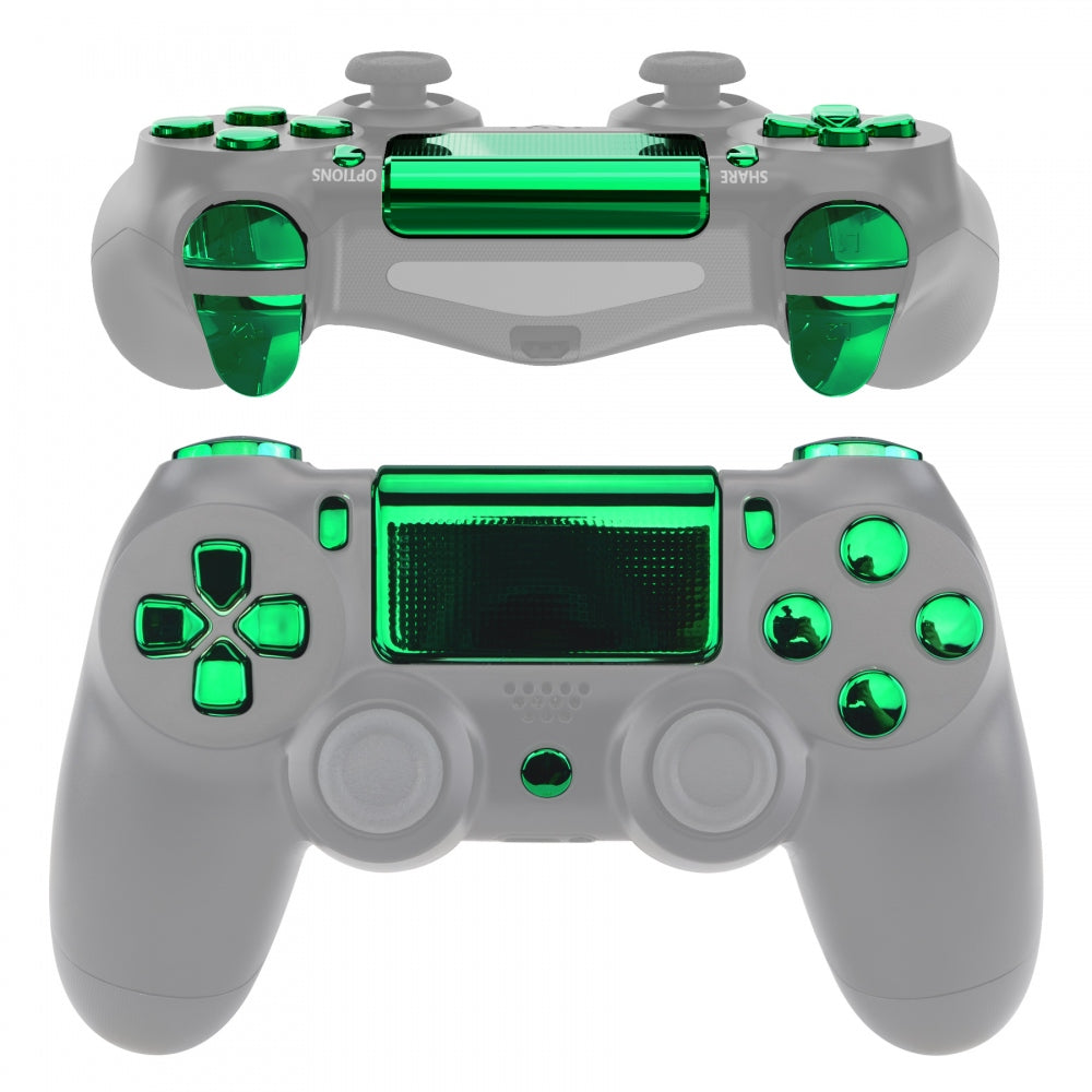 eXtremeRate Retail Chrome Green Replacement D-pad R1 L1 R2 L2 Triggers Touchpad Action Home Share Options Buttons, Full Set Buttons Repair Kits with Tool for ps4 Slim ps4 Pro CUH-ZCT2 Controller - SP4J0418