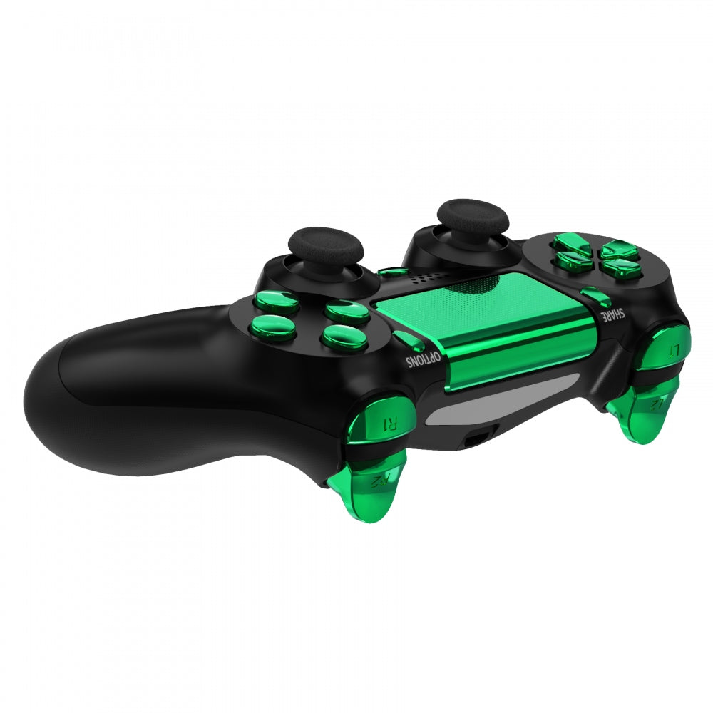 eXtremeRate Retail Chrome Green Replacement D-pad R1 L1 R2 L2 Triggers Touchpad Action Home Share Options Buttons, Full Set Buttons Repair Kits with Tool for ps4 Slim ps4 Pro CUH-ZCT2 Controller - SP4J0418