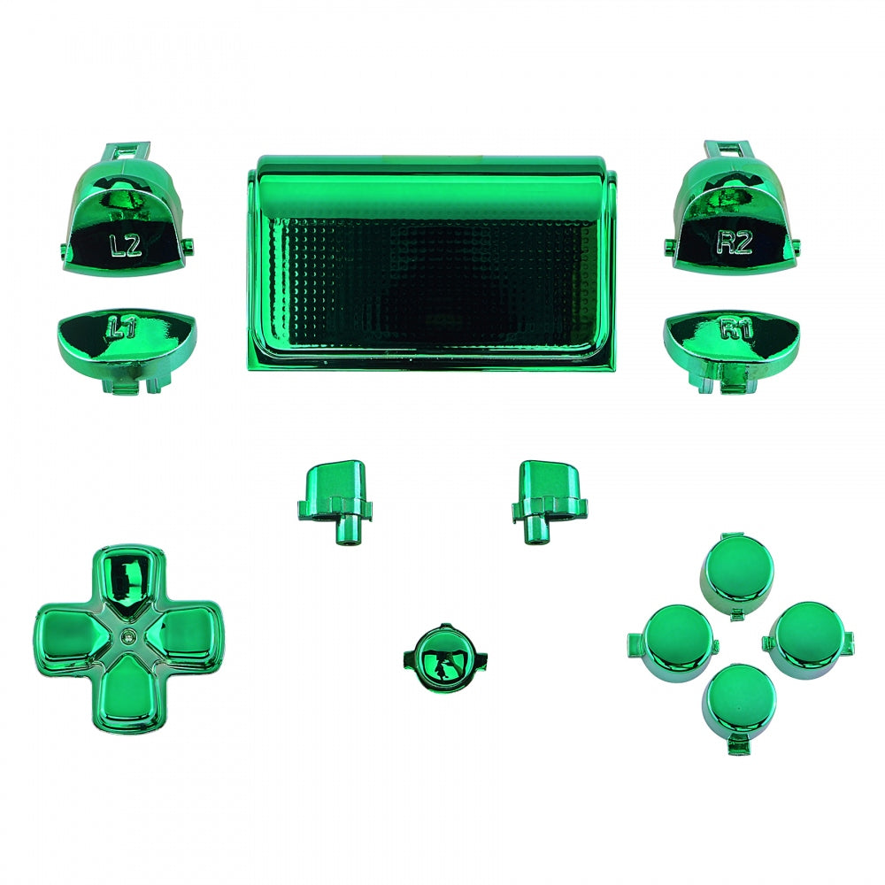 eXtremeRate Retail Chrome Green Replacement D-pad R1 L1 R2 L2 Triggers Touchpad Action Home Share Options Buttons, Full Set Buttons Repair Kits with Tool for ps4 Slim ps4 Pro CUH-ZCT2 Controller - SP4J0418