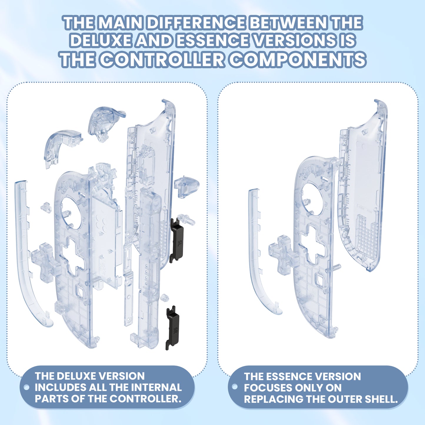 eXtremeRate Nintendo Switch 2対応ジョイコン交換フルセットシェルケース、方向ボタンバージョンボタン付き - エッセンス版【クリアグレイシャーブルー】