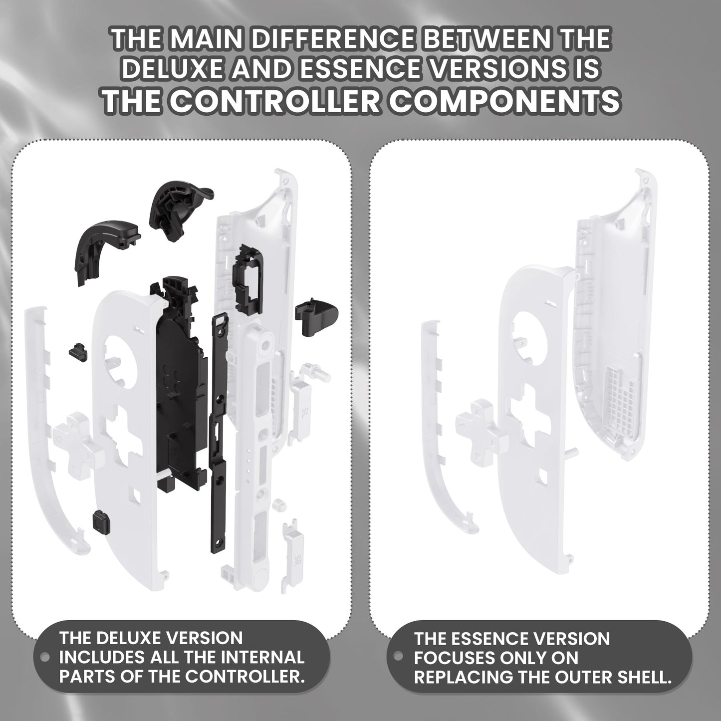 eXtremeRate Nintendo Switch 2対応ジョイコン交換フルセットシェルケース、方向ボタンバージョンボタン付き - エッセンス版【ホワイト】