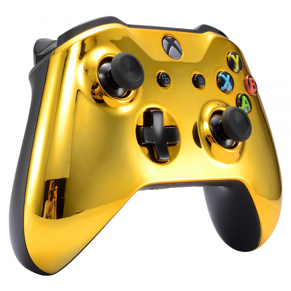 eXtremeRate Retail Chrome Gold Edition Front Housing Shell Faceplate for Xbox One X & One S Controller - SXOFD01