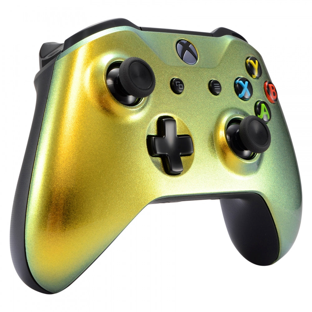 eXtremeRate Retail Gold and Green Chameleon Front Housing Shell Faceplate for Xbox One X & One S Controller - SXOFP03