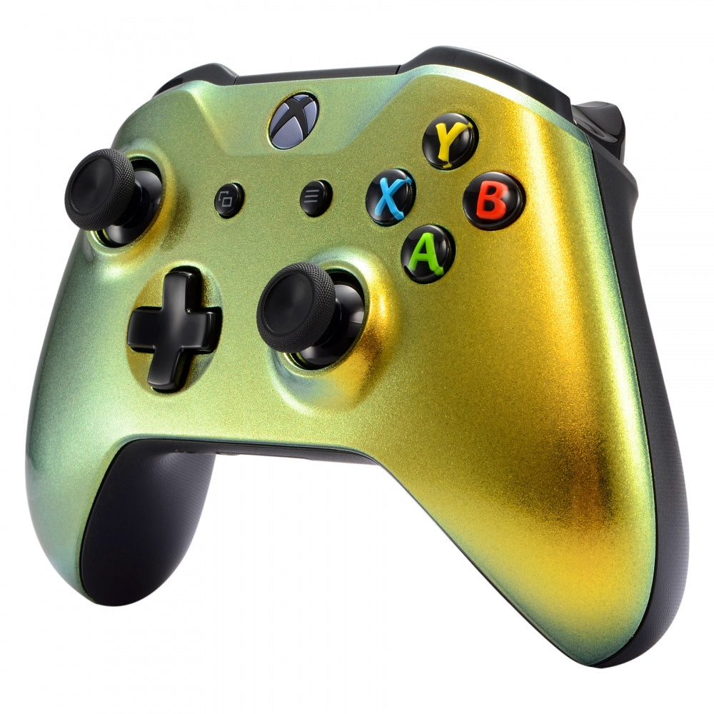 eXtremeRate Retail Gold and Green Chameleon Front Housing Shell Faceplate for Xbox One X & One S Controller - SXOFP03