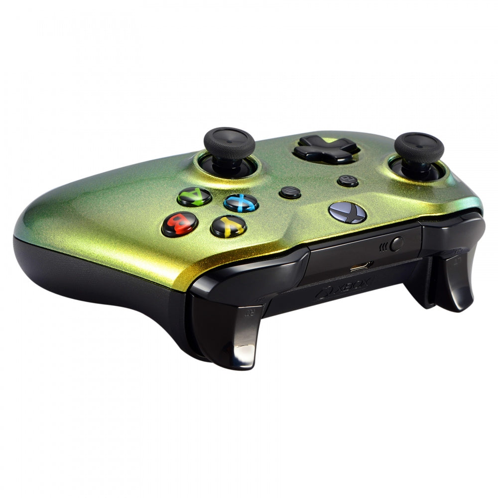 eXtremeRate Retail Gold and Green Chameleon Front Housing Shell Faceplate for Xbox One X & One S Controller - SXOFP03