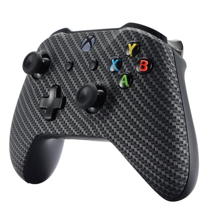 eXtremeRate Retail Black Silver Carbon Fiber Faceplate Cover for Xbox One Wireless Controller 1708, Soft Touch Custom Front Housing Shell Case for Xbox One X & One S Controller - Controller NOT Included - SXOFS05