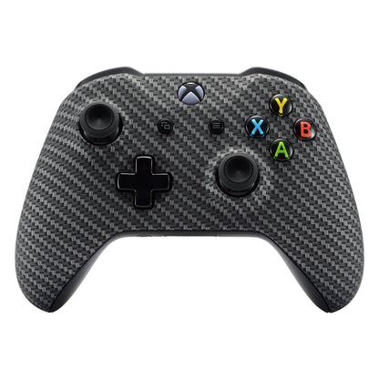 eXtremeRate Retail Black Silver Carbon Fiber Faceplate Cover for Xbox One Wireless Controller 1708, Soft Touch Custom Front Housing Shell Case for Xbox One X & One S Controller - Controller NOT Included - SXOFS05