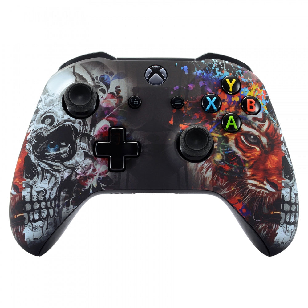 eXtremeRate Retail Tiger Skull Soft Touch Grip Front Housing Shell, Comfortable Faceplate Cover Replacement Kit for Xbox One S & Xbox One X Controller - SXOFT22X