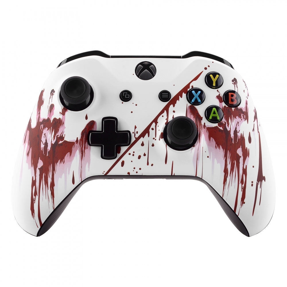 eXtremeRate Retail Bloody Hand Patterned Front Housing Shell Case, Soft Touch Faceplate Cover Replacement Kit for Xbox One S & One X Controller (Model 1708) - SXOFT45X