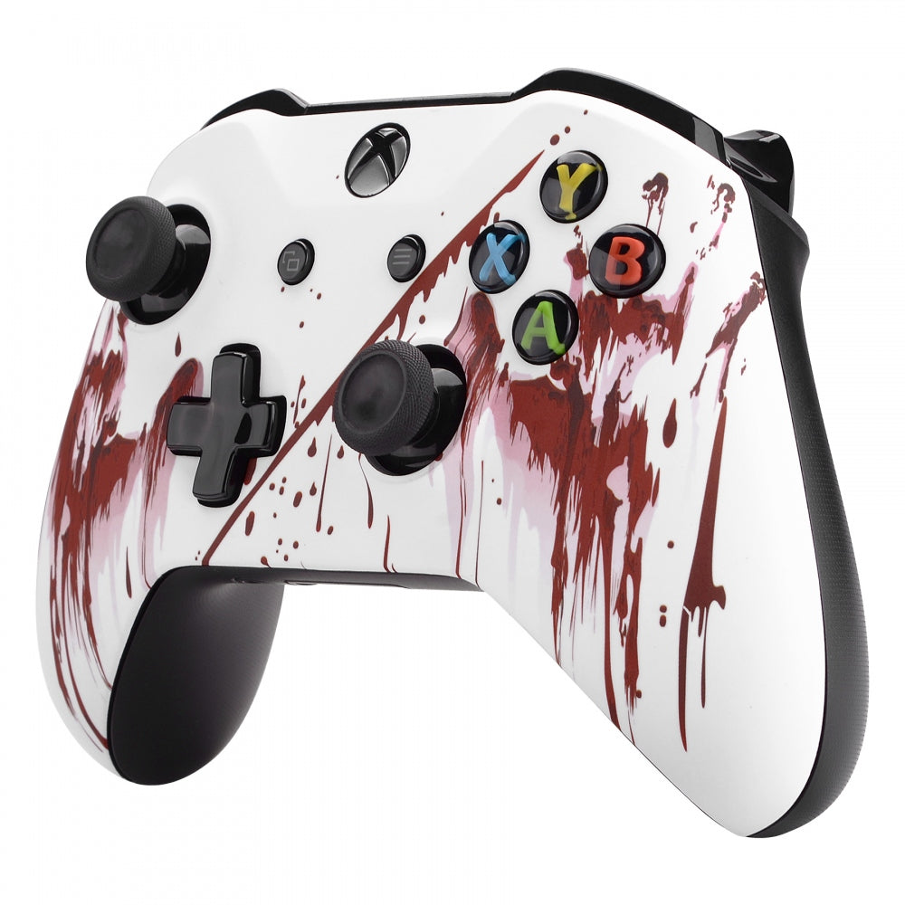 eXtremeRate Retail Bloody Hand Patterned Front Housing Shell Case, Soft Touch Faceplate Cover Replacement Kit for Xbox One S & One X Controller (Model 1708) - SXOFT45X