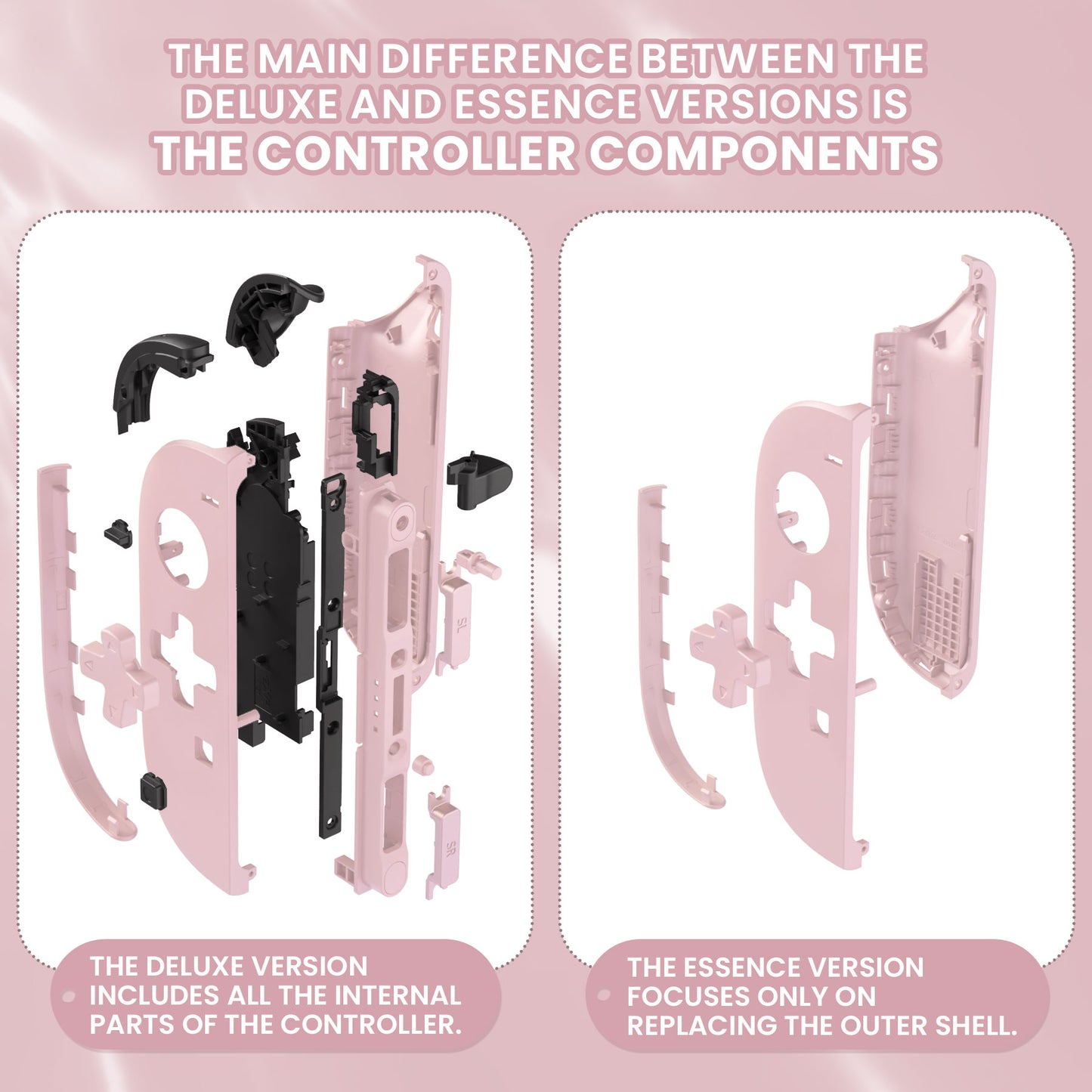 eXtremeRate Nintendo Switch 2対応ジョイコン交換フルセットシェルケース、方向ボタンバージョンボタン付き - デラックス版【チェリーブロッサムピンク】