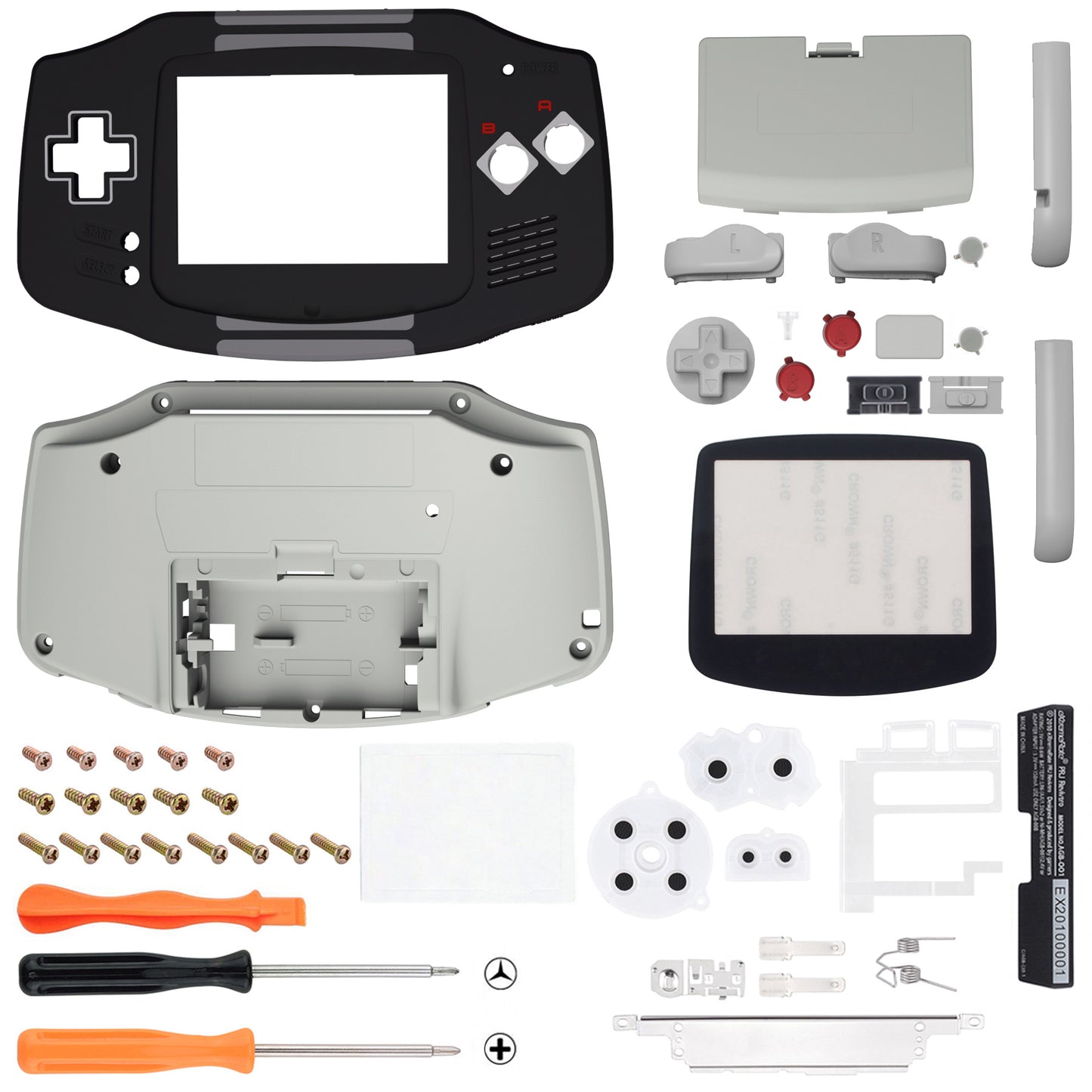 eXtremeRate IPS対応アップグレード版ゲームボーイアドバンス（GBA）用交換フルセットシェル＆グレーボタン、IPSおよび標準LCD両方に対応【クラシックNESスタイル】