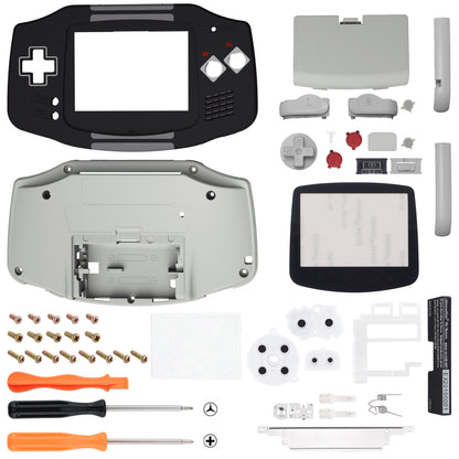 eXtremeRate IPS対応アップグレード版ゲームボーイアドバンス（GBA）用交換フルセットシェル＆グレーボタン、IPSおよび標準LCD両方に対応【クラシックNESスタイル】