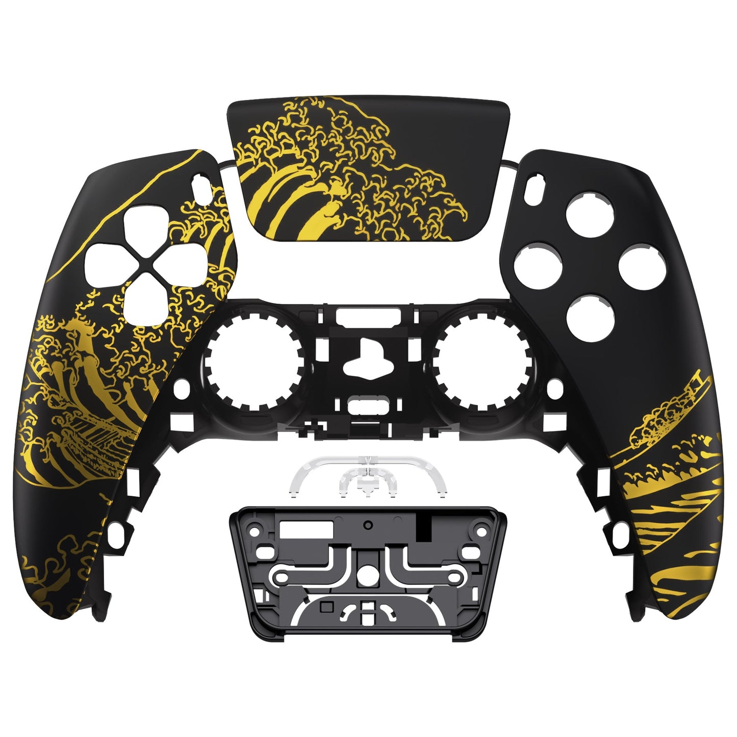 eXtremeRate Retail The Great GOLDEN Wave Off Kanagawa - Black Front Housing Shell Compatible with ps5 Controller BDM-010 BDM-020 BDM-030, DIY Replacement Shell Custom Touch Pad Cover Compatible with ps5 Controller - ZPFT1094G3