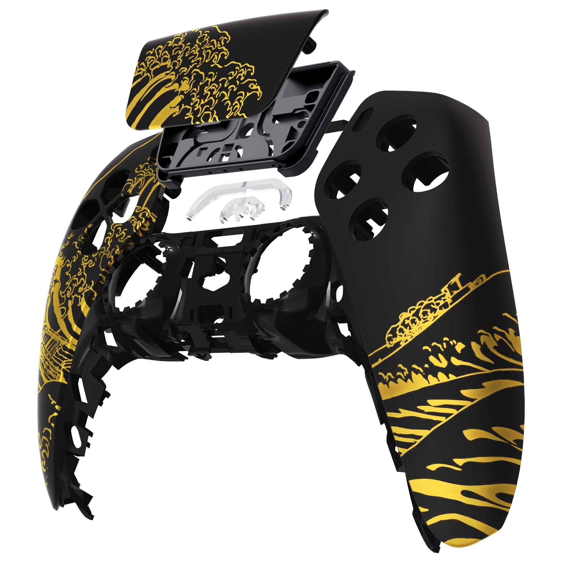 eXtremeRate Retail The Great GOLDEN Wave Off Kanagawa - Black Front Housing Shell Compatible with ps5 Controller BDM-010 BDM-020 BDM-030, DIY Replacement Shell Custom Touch Pad Cover Compatible with ps5 Controller - ZPFT1094G3