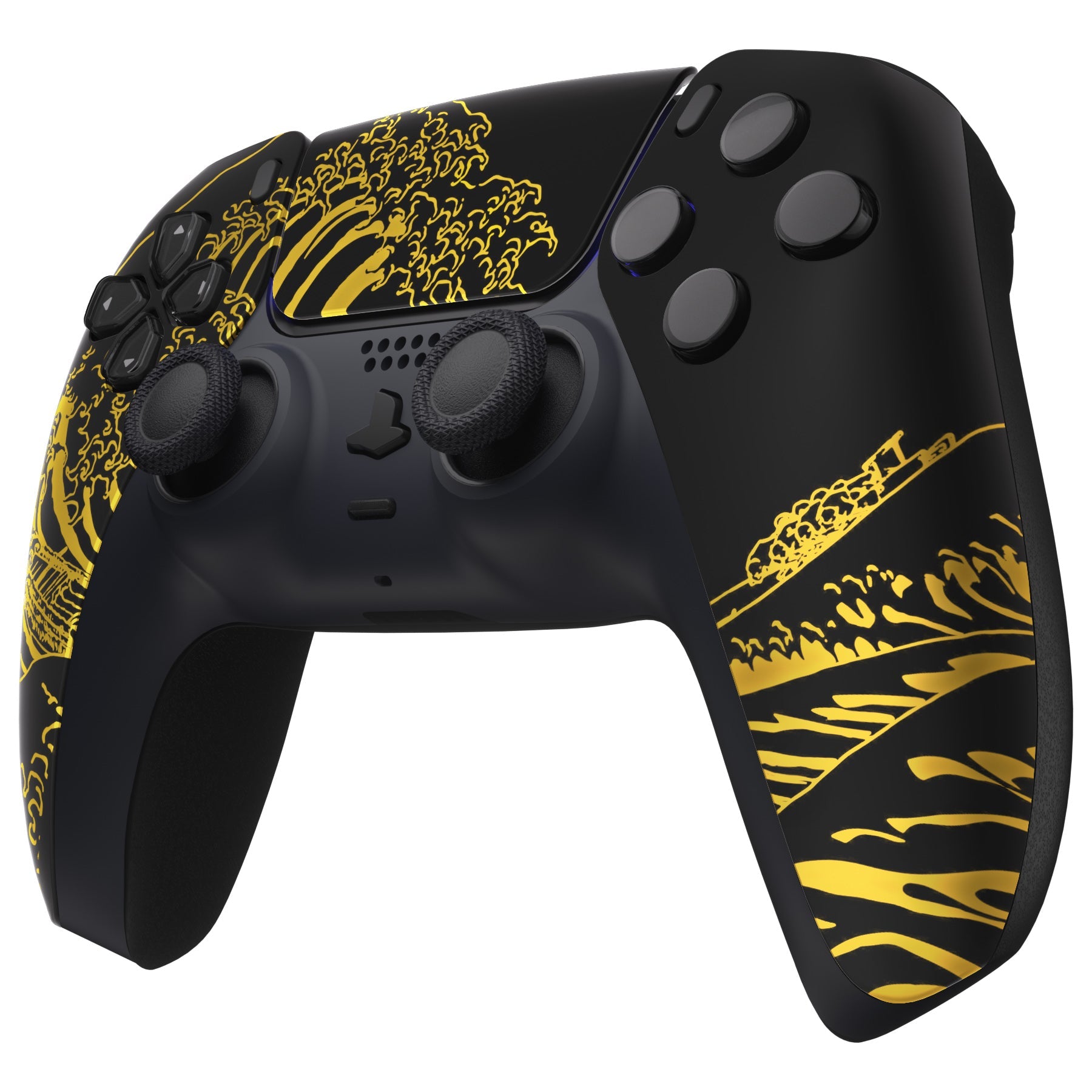 eXtremeRate Retail The Great GOLDEN Wave Off Kanagawa - Black Front Housing Shell Compatible with ps5 Controller BDM-010 BDM-020 BDM-030, DIY Replacement Shell Custom Touch Pad Cover Compatible with ps5 Controller - ZPFT1094G3