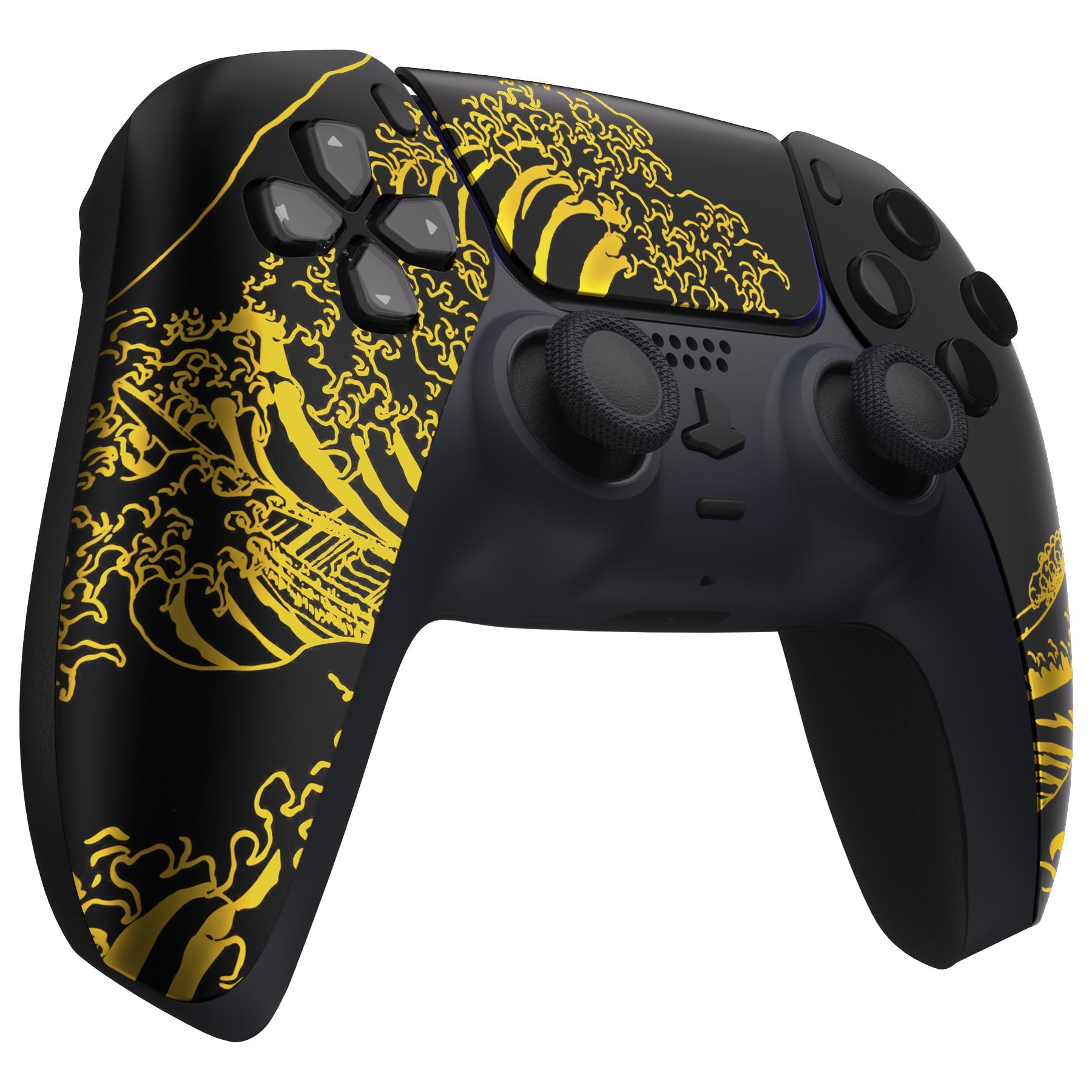 eXtremeRate Retail The Great GOLDEN Wave Off Kanagawa - Black Front Housing Shell Compatible with ps5 Controller BDM-010 BDM-020 BDM-030, DIY Replacement Shell Custom Touch Pad Cover Compatible with ps5 Controller - ZPFT1094G3