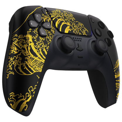 eXtremeRate Retail The Great GOLDEN Wave Off Kanagawa - Black Front Housing Shell Compatible with ps5 Controller BDM-010 BDM-020 BDM-030, DIY Replacement Shell Custom Touch Pad Cover Compatible with ps5 Controller - ZPFT1094G3