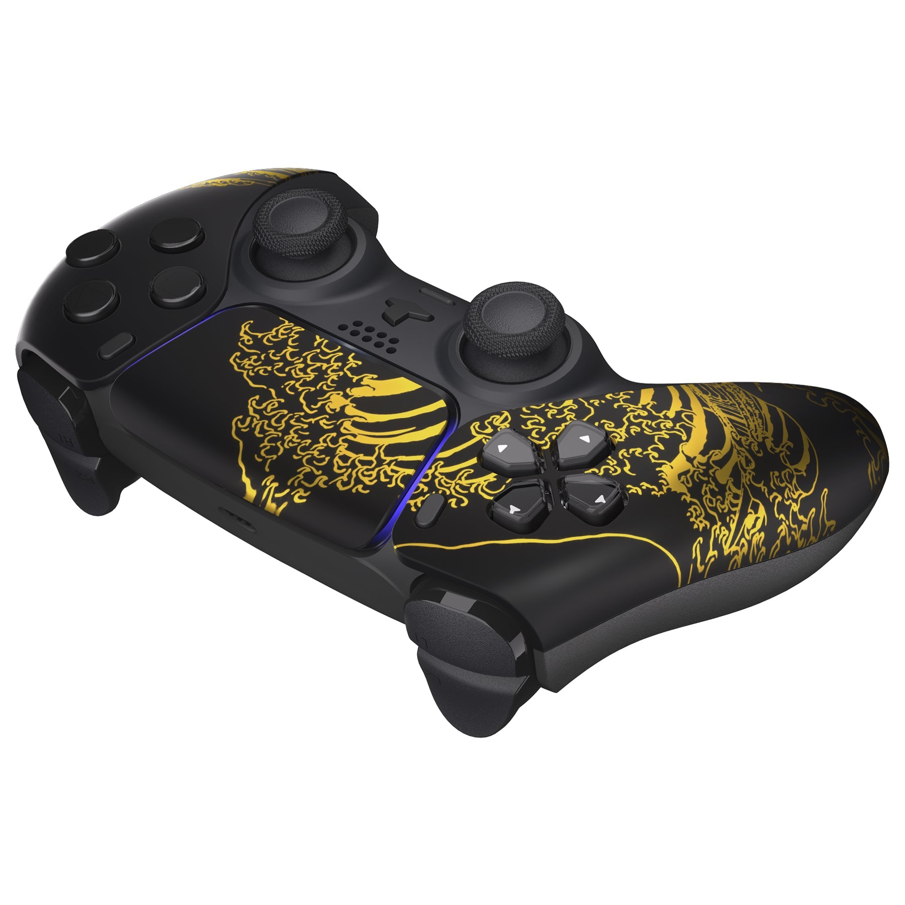 eXtremeRate Retail The Great GOLDEN Wave Off Kanagawa - Black Front Housing Shell Compatible with ps5 Controller BDM-010 BDM-020 BDM-030, DIY Replacement Shell Custom Touch Pad Cover Compatible with ps5 Controller - ZPFT1094G3