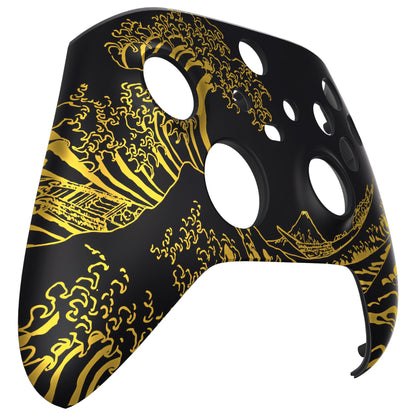 eXtremeRate Retail The Great GOLDEN Wave Off Kanagawa - Black Replacement Part Faceplate, Soft Touch Grip Housing Shell Case for Xbox Series S & Xbox Series X Controller Accessories - Controller NOT Included - FX3T188