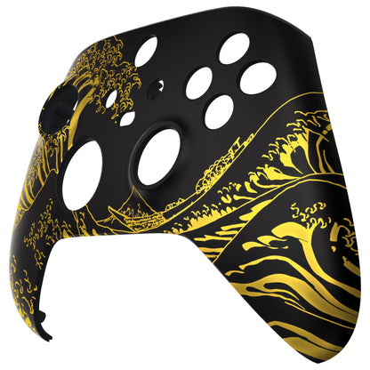 eXtremeRate Retail The Great GOLDEN Wave Off Kanagawa - Black Replacement Part Faceplate, Soft Touch Grip Housing Shell Case for Xbox Series S & Xbox Series X Controller Accessories - Controller NOT Included - FX3T188