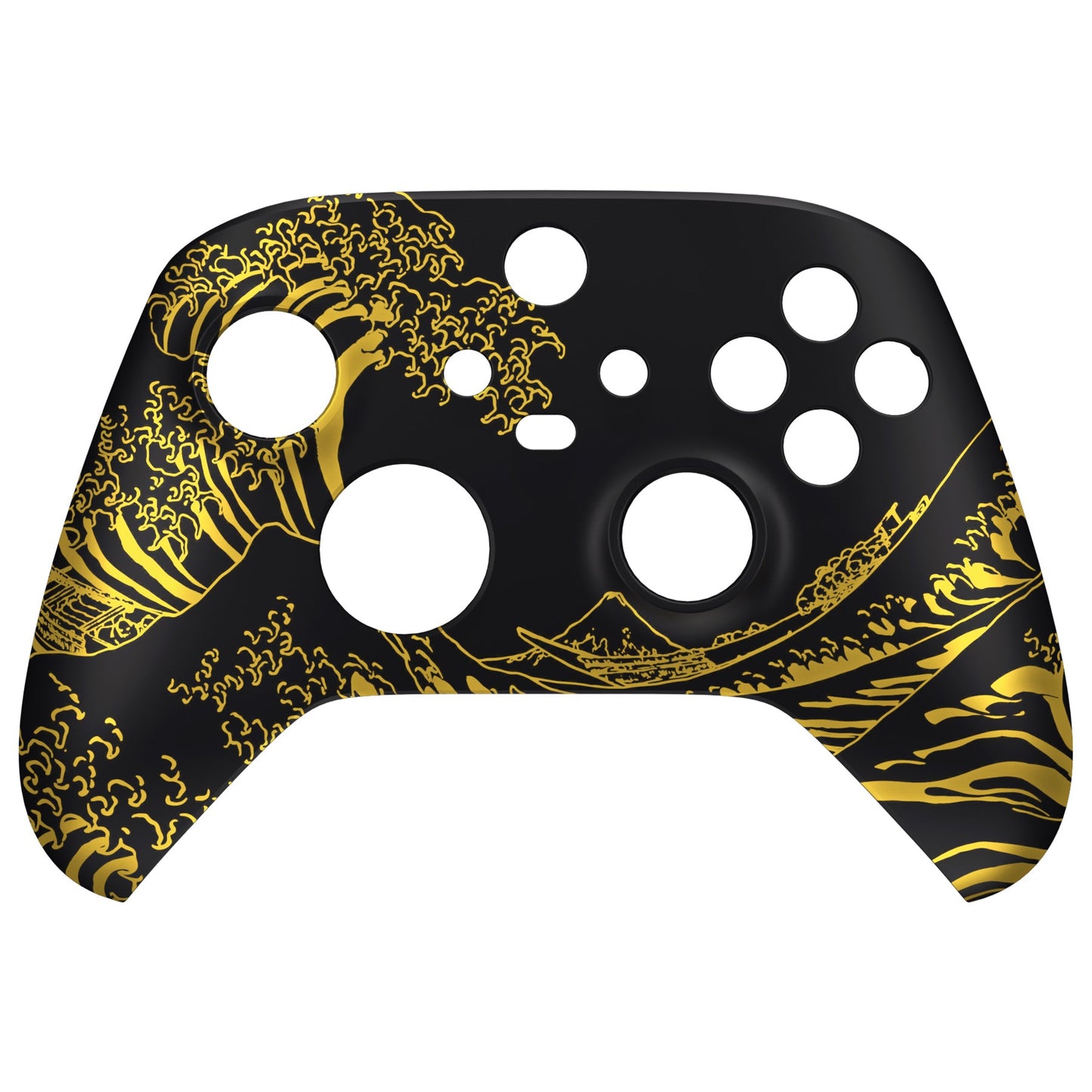 eXtremeRate Retail The Great GOLDEN Wave Off Kanagawa - Black Replacement Part Faceplate, Soft Touch Grip Housing Shell Case for Xbox Series S & Xbox Series X Controller Accessories - Controller NOT Included - FX3T188