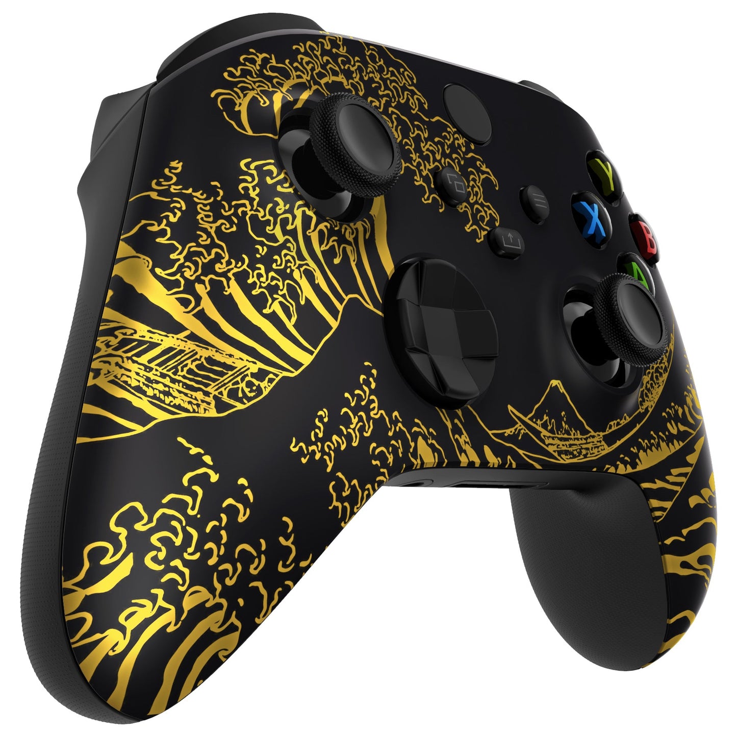 eXtremeRate Retail The Great GOLDEN Wave Off Kanagawa - Black Replacement Part Faceplate, Soft Touch Grip Housing Shell Case for Xbox Series S & Xbox Series X Controller Accessories - Controller NOT Included - FX3T188