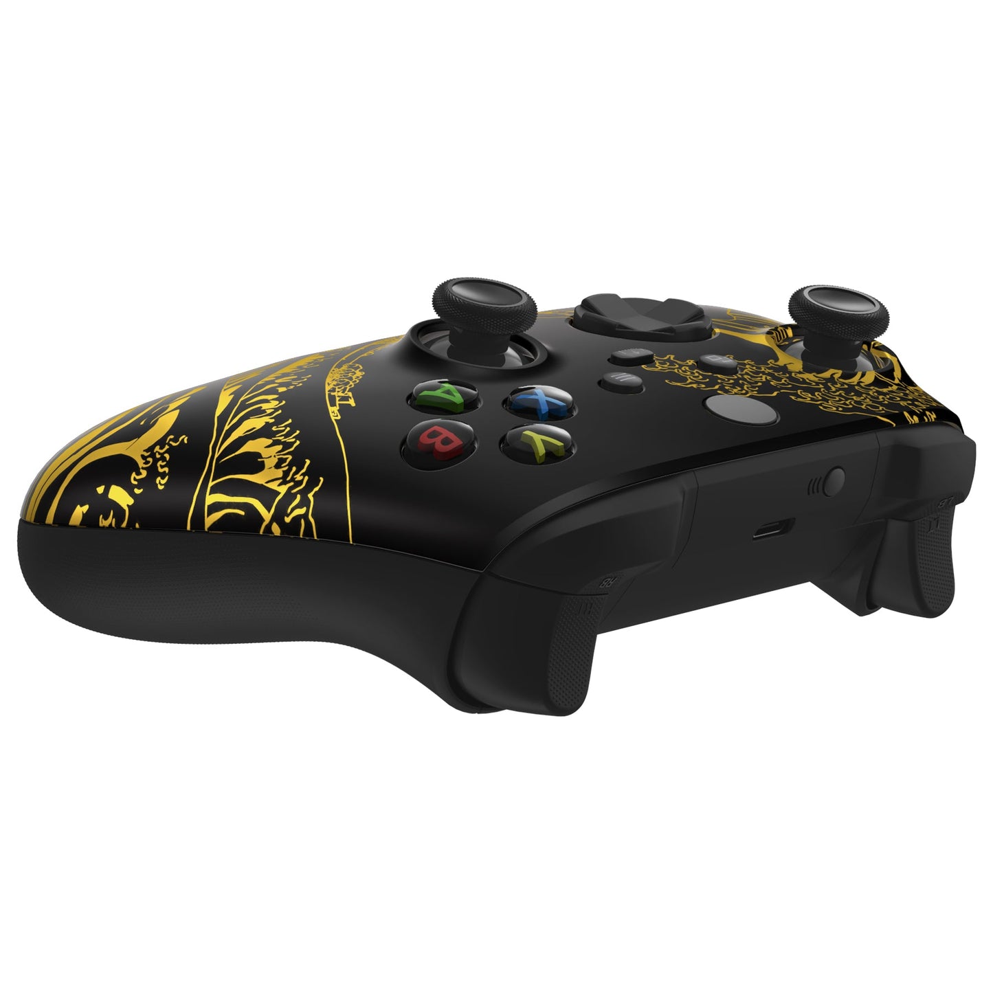 eXtremeRate Retail The Great GOLDEN Wave Off Kanagawa - Black Replacement Part Faceplate, Soft Touch Grip Housing Shell Case for Xbox Series S & Xbox Series X Controller Accessories - Controller NOT Included - FX3T188